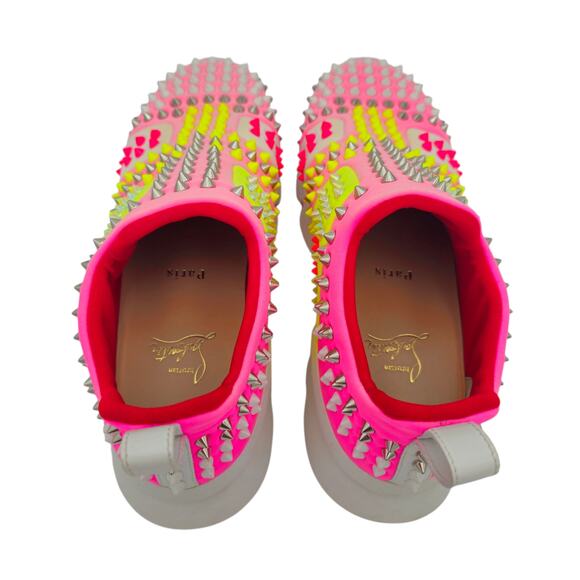 Christian Louboutin Spike Sock Sneaker Pink Yellow White Slip On Size 39 US 9 - Picture 5 of 9